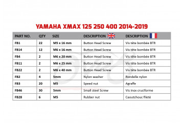 Spezifischer Schraubensatz AVDB für Verkleidungen YAMAHA XMAX 125 250 400 2014 - 2021