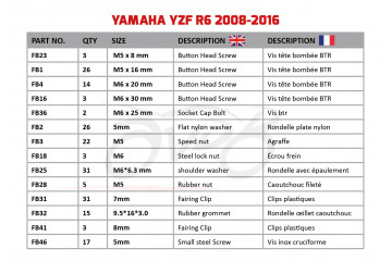 Kit de tornillos AVDB complementario para carenados YAMAHA YZF R6 2008 - 2016